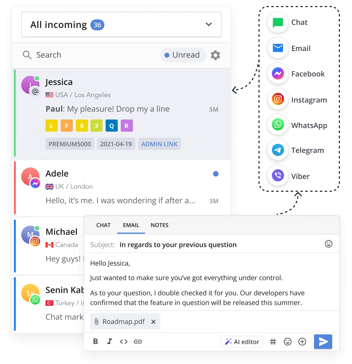 Multichannel shared inbox by HelpCrunch